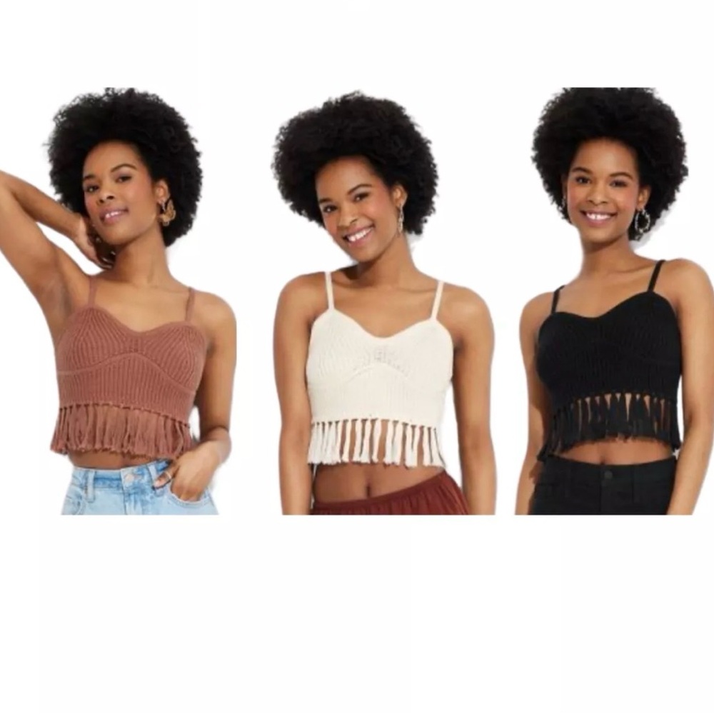 Wild Fable Blush Knit Fringe Crop Top